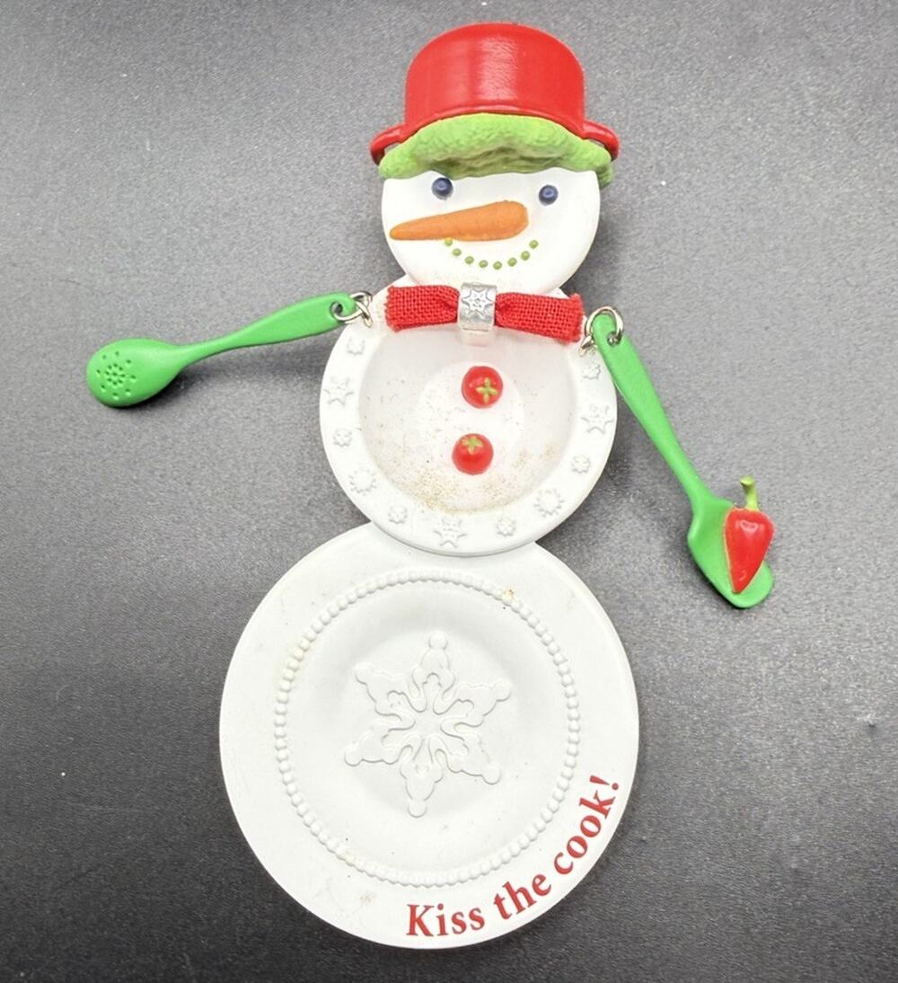 Hallmark Ornament Kiss the Cook Chef Snowman Plates Kitchen Utensils No Box LO20